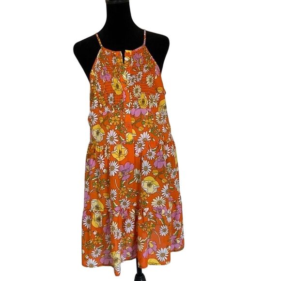 19 Cooper Sun Dress Womens Size S Orange Yellow Floral Spaghetti‎ Straps - Picture 1 of 10